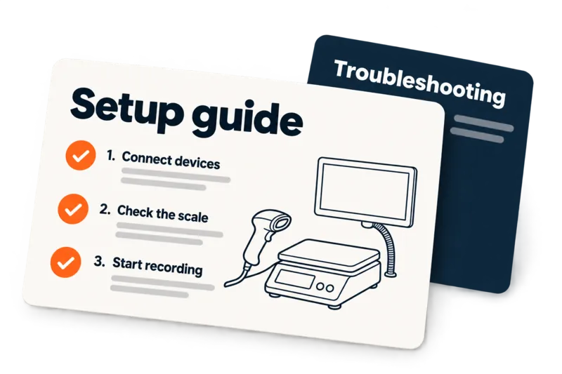 Illustrated setup and troubleshooting guides for the production equipment.
